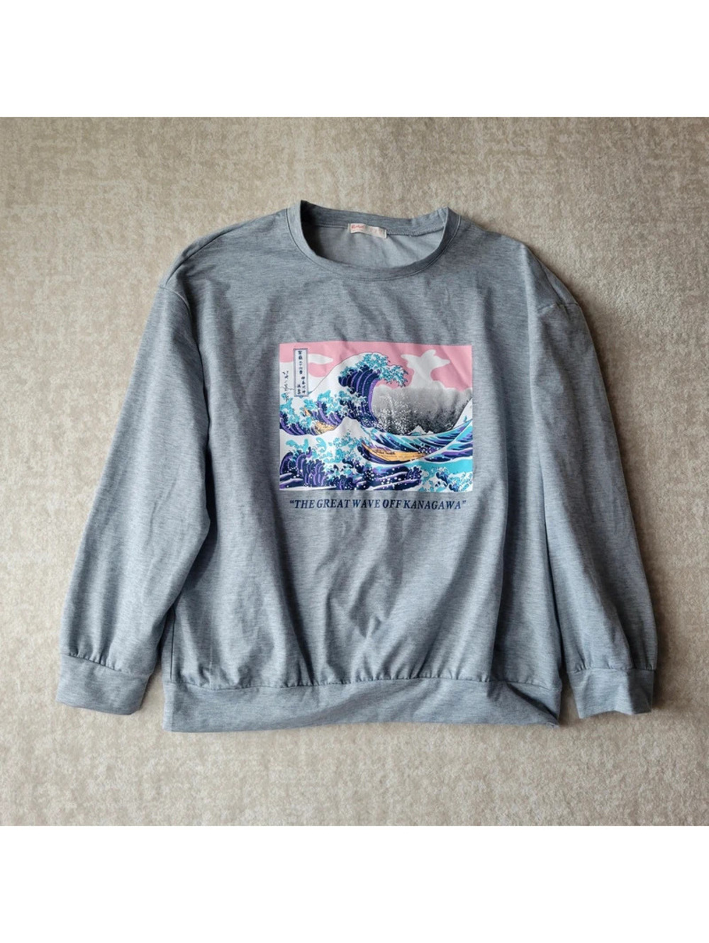 The Great Wave off Kanagawa Sweatshirt by RomWe Sz Medium Womens Gray Oversized